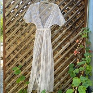 Sheer white robe short sleeve tie waist